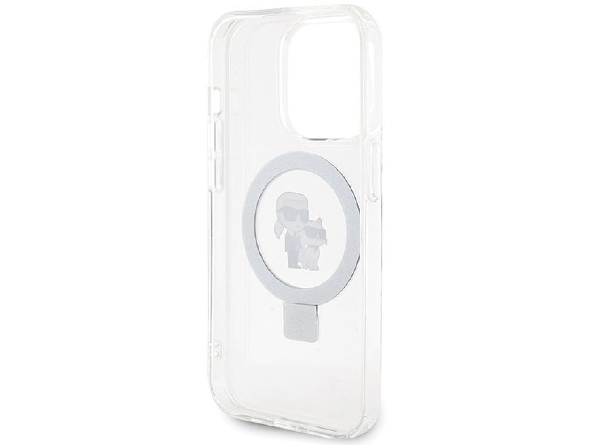 Suporte de anel Karl Lagerfeld, capa MagSafe Karl&Choupette para iPhone 13 Pro Max - branca