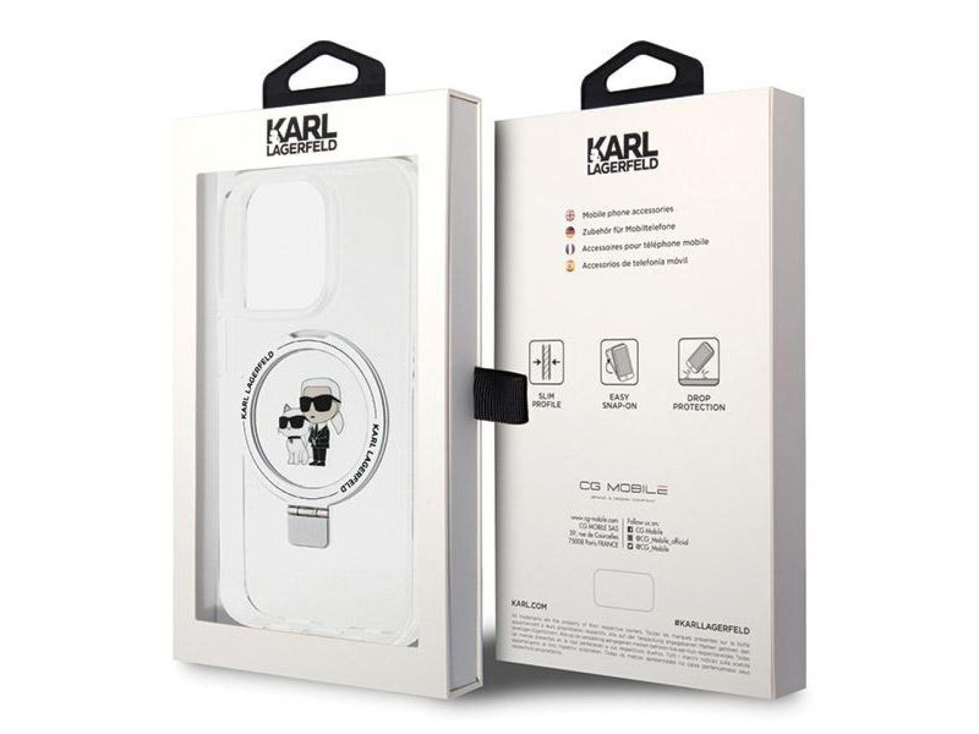 Suporte de anel Karl Lagerfeld, capa MagSafe Karl&Choupette para iPhone 13 Pro Max - branca