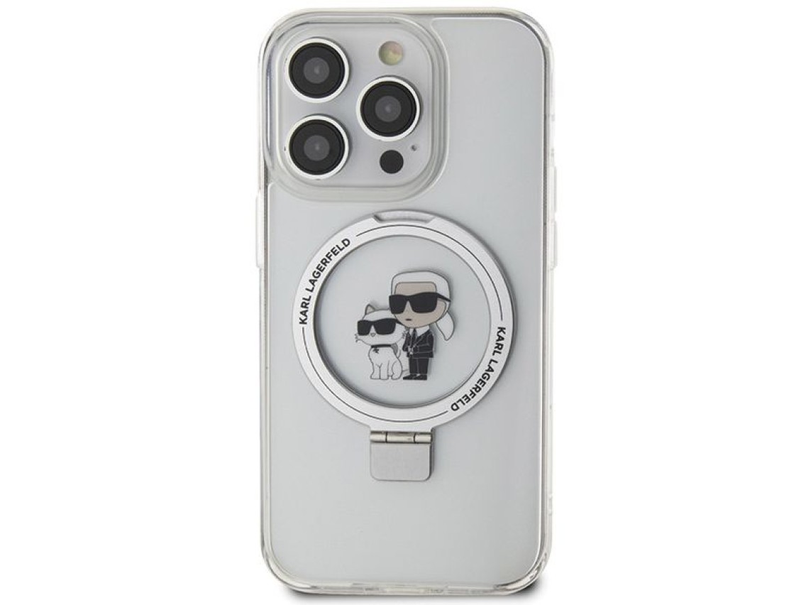 Capa rígida branca/branca Karl Lagerfeld KLHMP15XHMRSKCH para iPhone 15 Pro Max 6.7" com suporte de