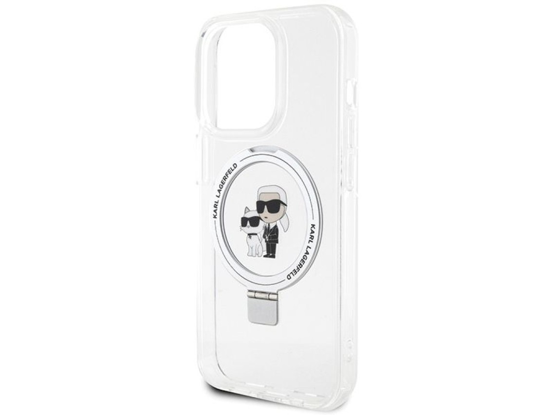 Capa rígida branca/branca Karl Lagerfeld KLHMP15XHMRSKCH para iPhone 15 Pro Max 6.7" com suporte de