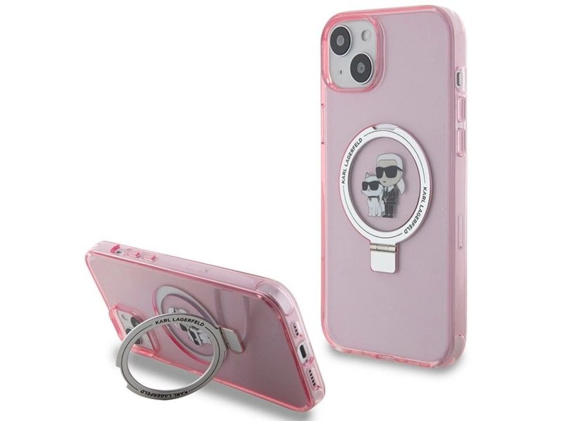 Karl Lagerfeld KLHMP15SHMRSKCP iPhone 15 6.1" rosa/rosa anel suporte Karl&Choupette MagSafe