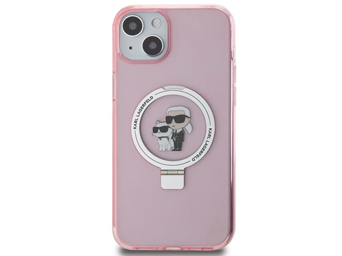 Karl Lagerfeld KLHMP15SHMRSKCP iPhone 15 6.1" rosa/rosa anel suporte Karl&Choupette MagSafe
