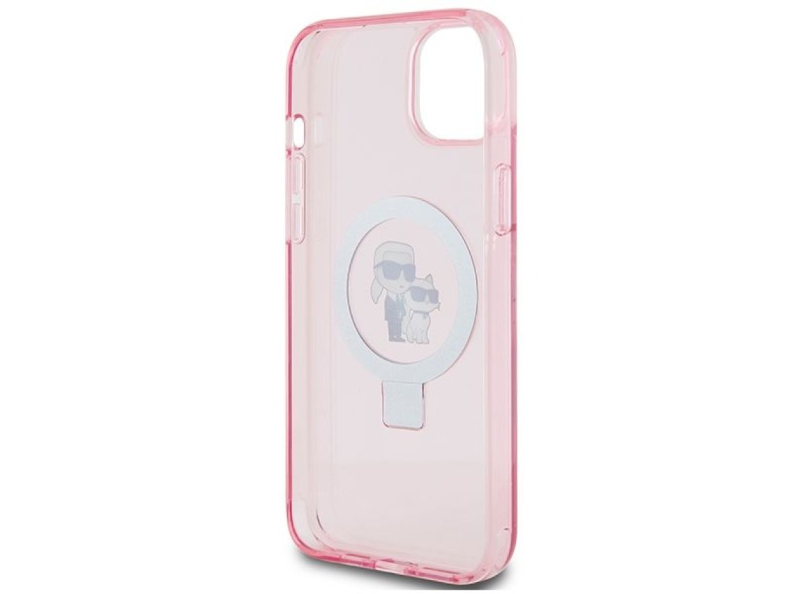 Karl Lagerfeld KLHMP15SHMRSKCP iPhone 15 6.1" rosa/rosa anel suporte Karl&Choupette MagSafe