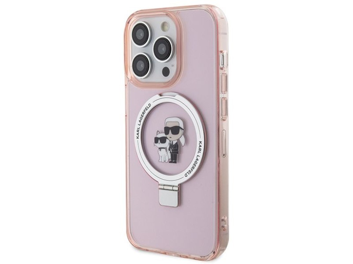 Karl Lagerfeld KLHMP15LHMRSKCP iPhone 15 Pro 6.1" rosa/rosa estuche rígido Ring Stand Karl&Choupette