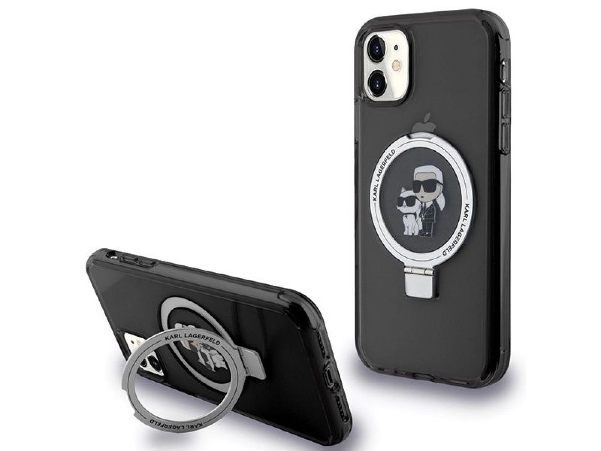 Suporte de anel Karl Lagerfeld, capa MagSafe Karl&Choupette para iPhone 11/Xr - preta