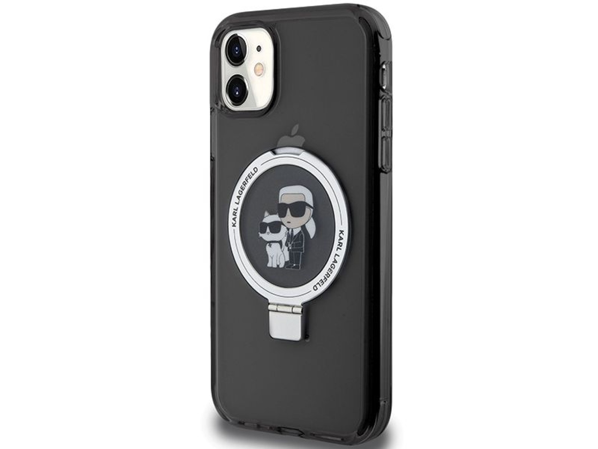 Suporte de anel Karl Lagerfeld, capa MagSafe Karl&Choupette para iPhone 11/Xr - preta