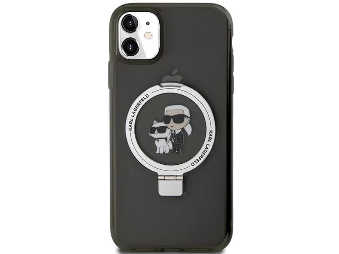 Suporte de anel Karl Lagerfeld, capa MagSafe Karl&Choupette para iPhone 11/Xr - preta