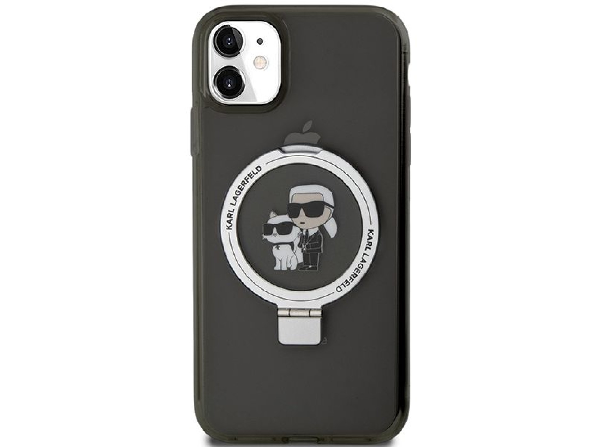 Suporte de anel Karl Lagerfeld, capa MagSafe Karl&Choupette para iPhone 11/Xr - preta