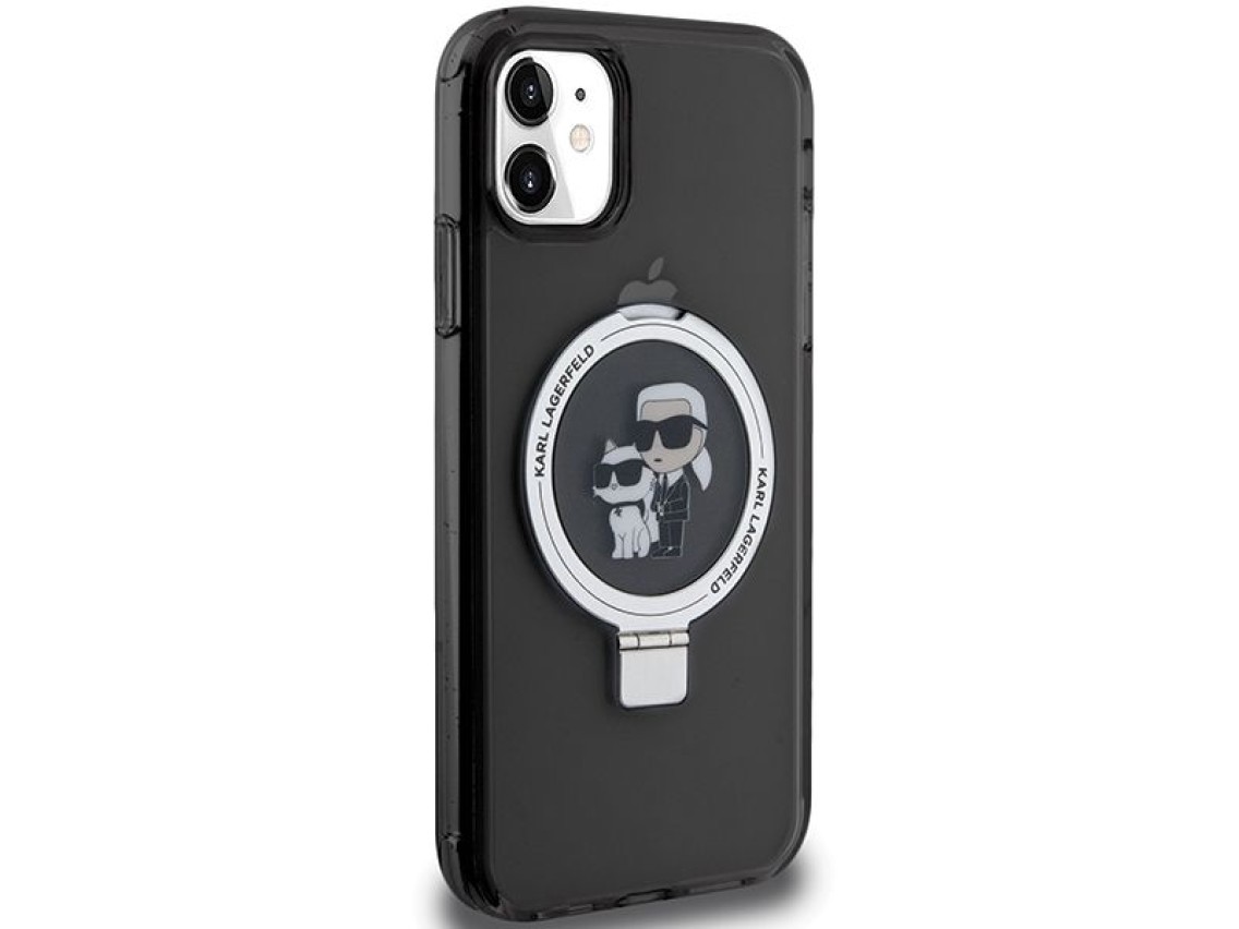 Suporte de anel Karl Lagerfeld, capa MagSafe Karl&Choupette para iPhone 11/Xr - preta