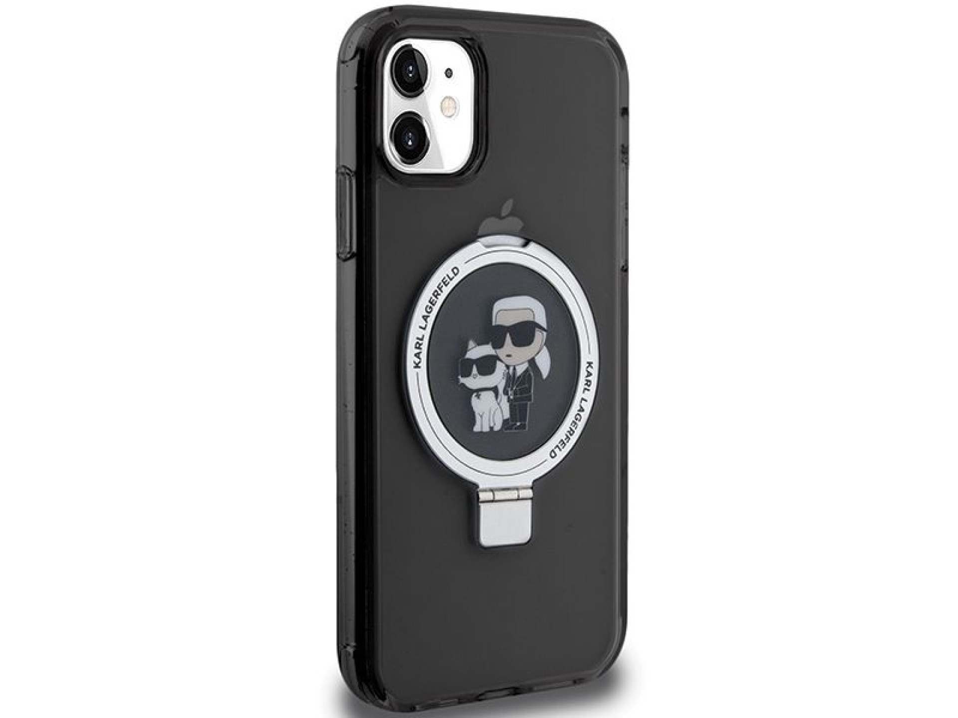 Suporte de anel Karl Lagerfeld, capa MagSafe Karl&Choupette para iPhone 11/Xr - preta