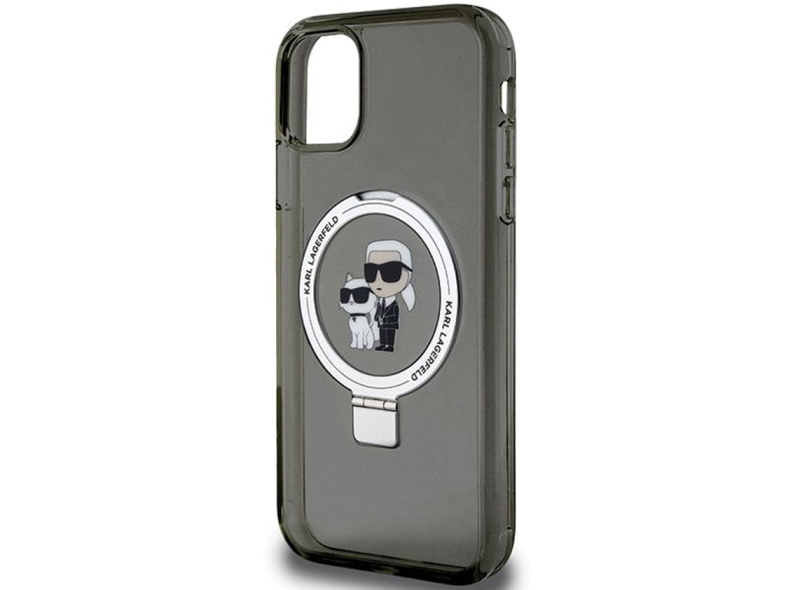 Suporte de anel Karl Lagerfeld, capa MagSafe Karl&Choupette para iPhone 11/Xr - preta