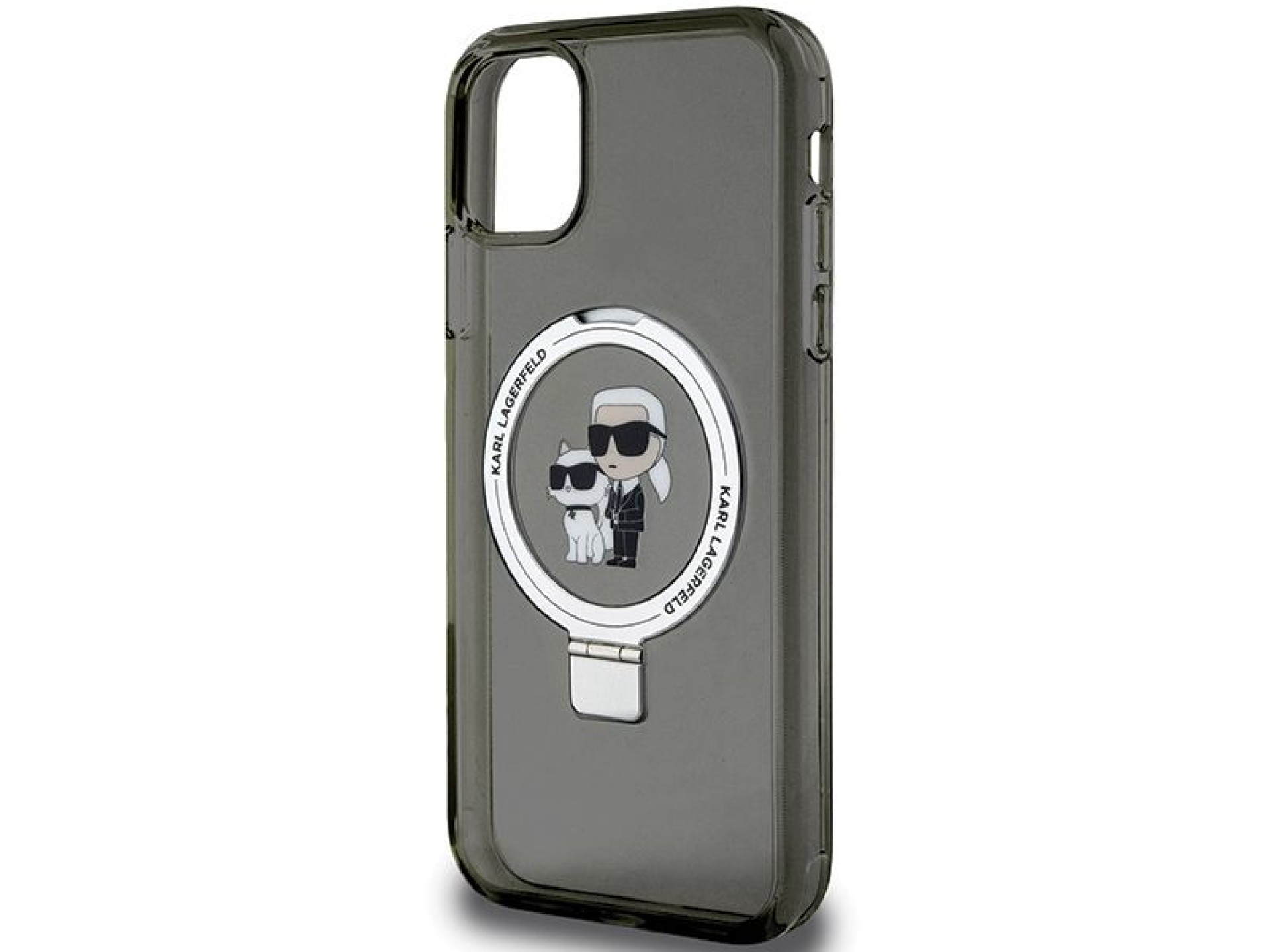 Suporte de anel Karl Lagerfeld, capa MagSafe Karl&Choupette para iPhone 11/Xr - preta