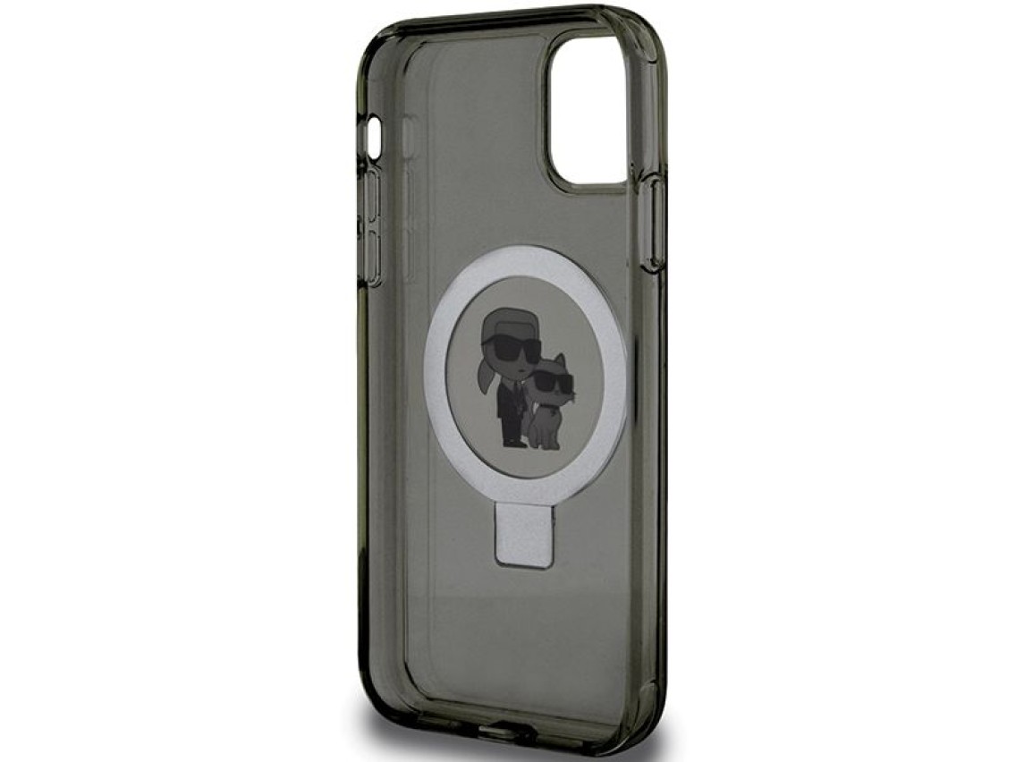 Suporte de anel Karl Lagerfeld, capa MagSafe Karl&Choupette para iPhone 11/Xr - preta