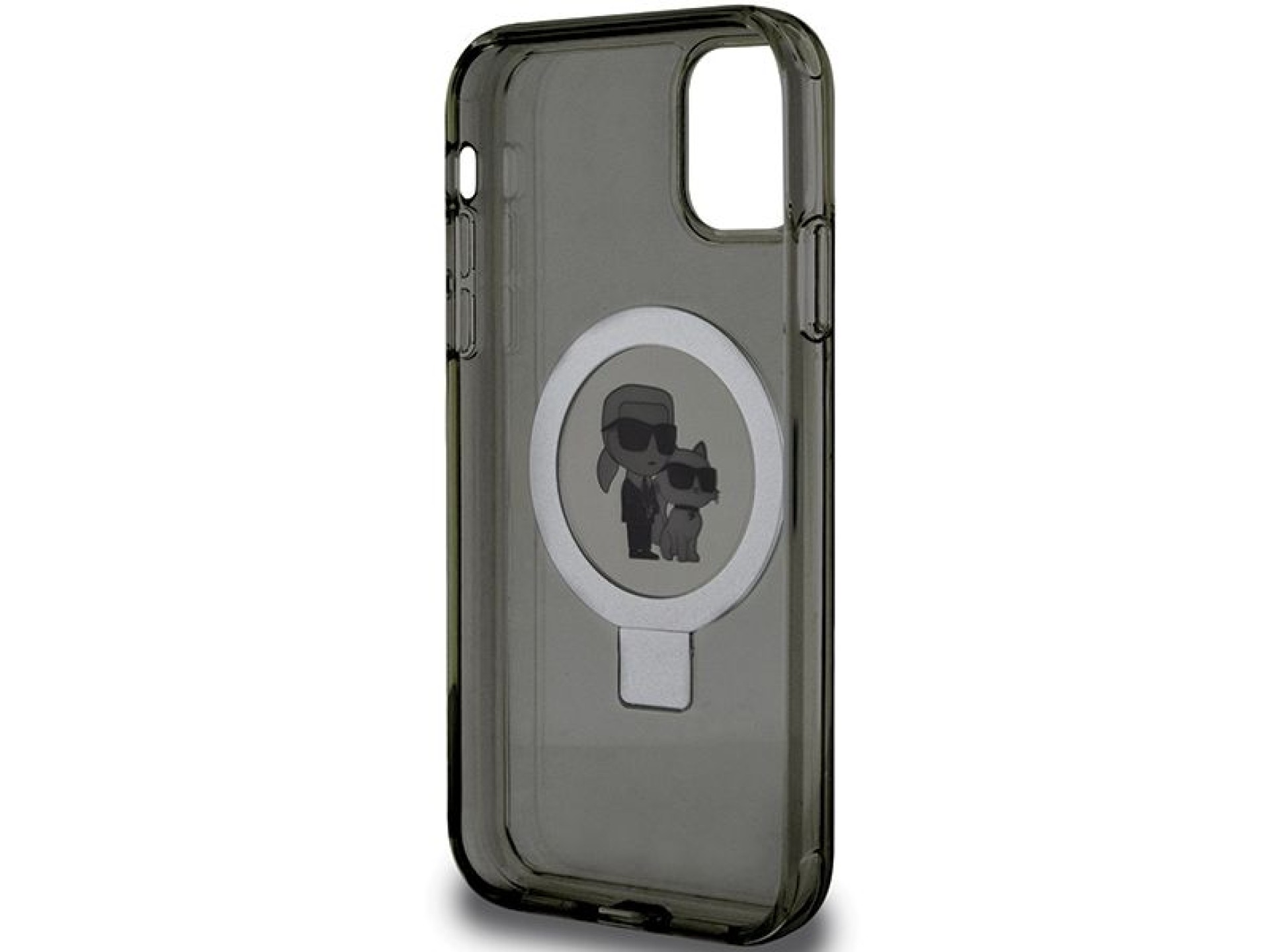 Suporte de anel Karl Lagerfeld, capa MagSafe Karl&Choupette para iPhone 11/Xr - preta