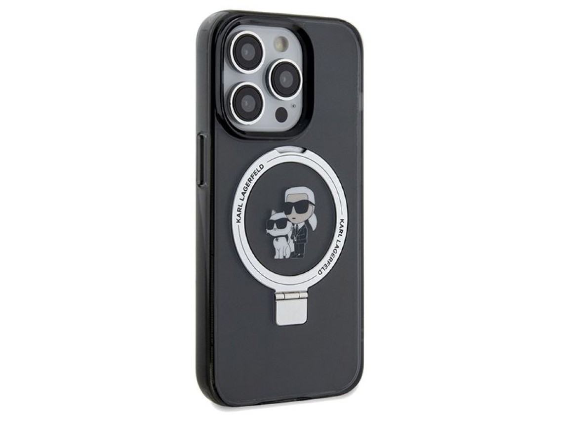 Suporte de anel Karl Lagerfeld, capa MagSafe Karl&Choupette para iPhone 14 Pro - preta