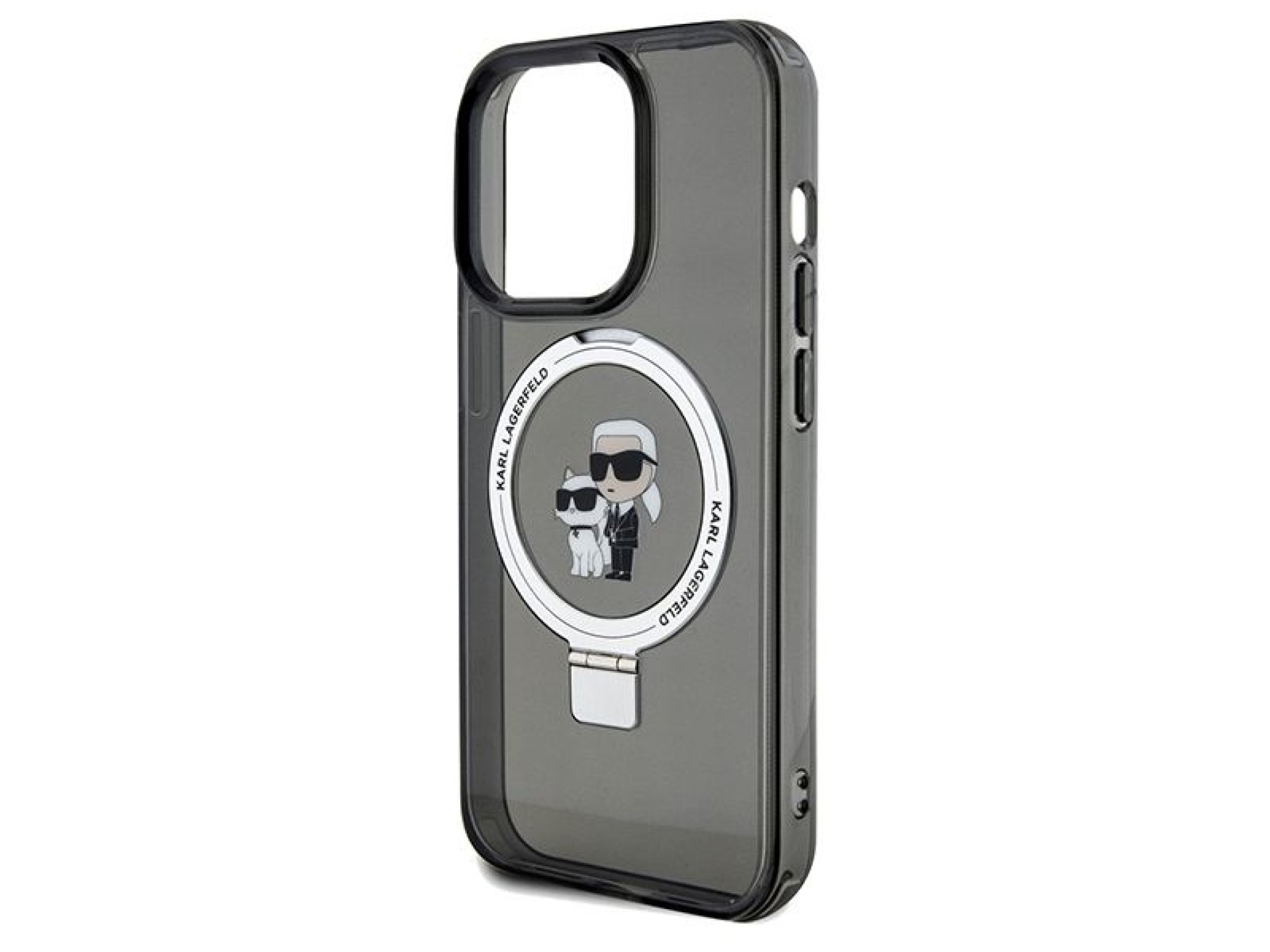 Suporte de anel Karl Lagerfeld, capa MagSafe Karl&Choupette para iPhone 14 Pro - preta