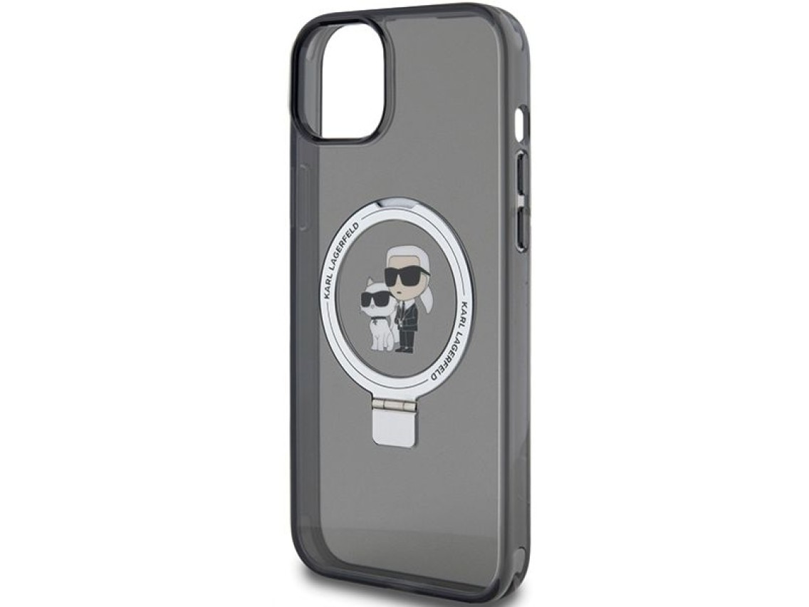 Capa rígida preta/preta Karl Lagerfeld KLHMP15SHMRSKCK para iPhone 15 de 6,1" com suporte de anel Ka