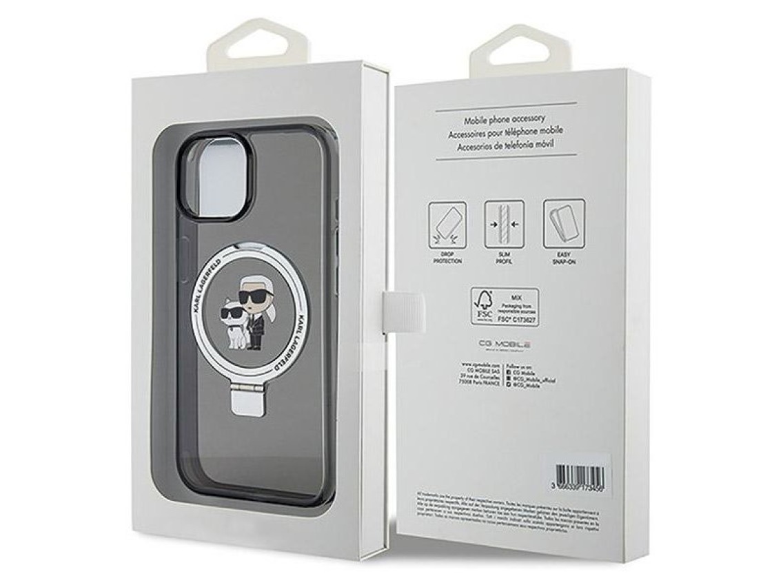 Karl Lagerfeld KLHMP15MHMRSKCK iPhone 15 Plus 6.7" negro/negro estuche rígido Soporte de anillo Karl