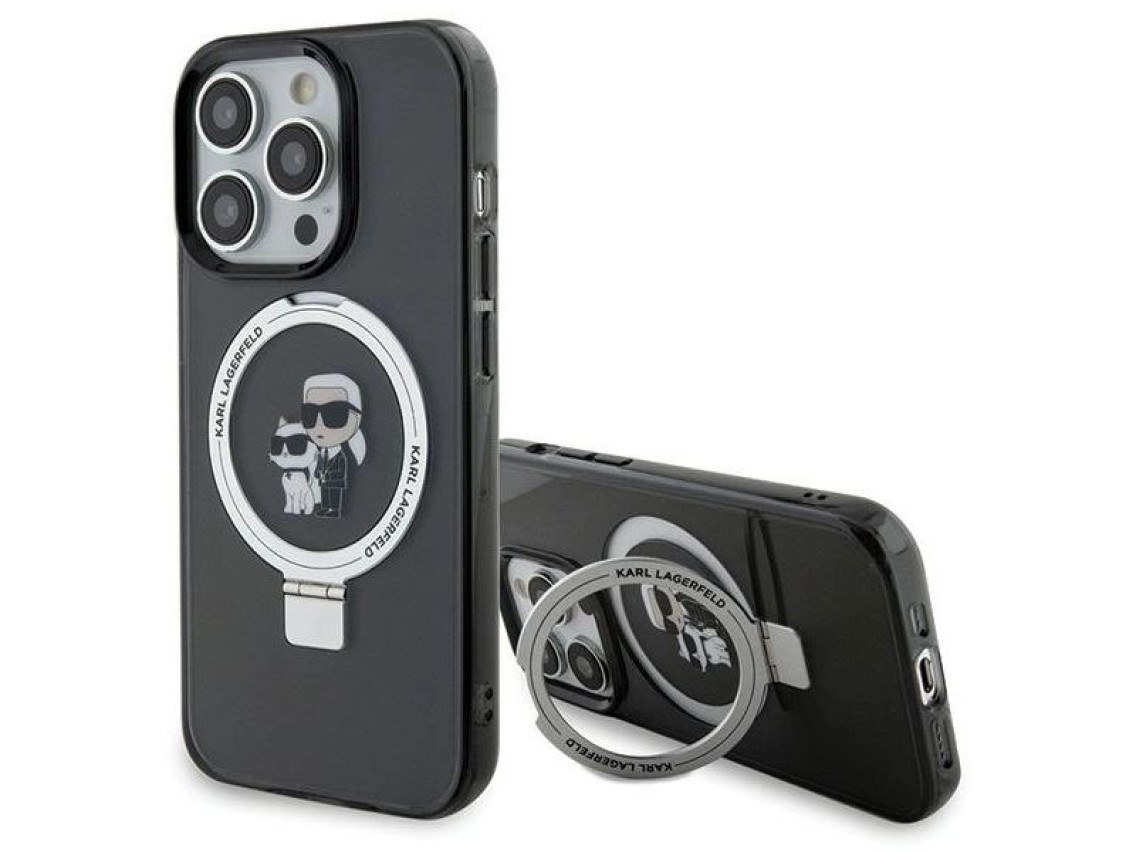 Capa rígida preta/preta Karl Lagerfeld KLHMP15LHMRSKCK para iPhone 15 Pro de 6,1" com suporte de ane