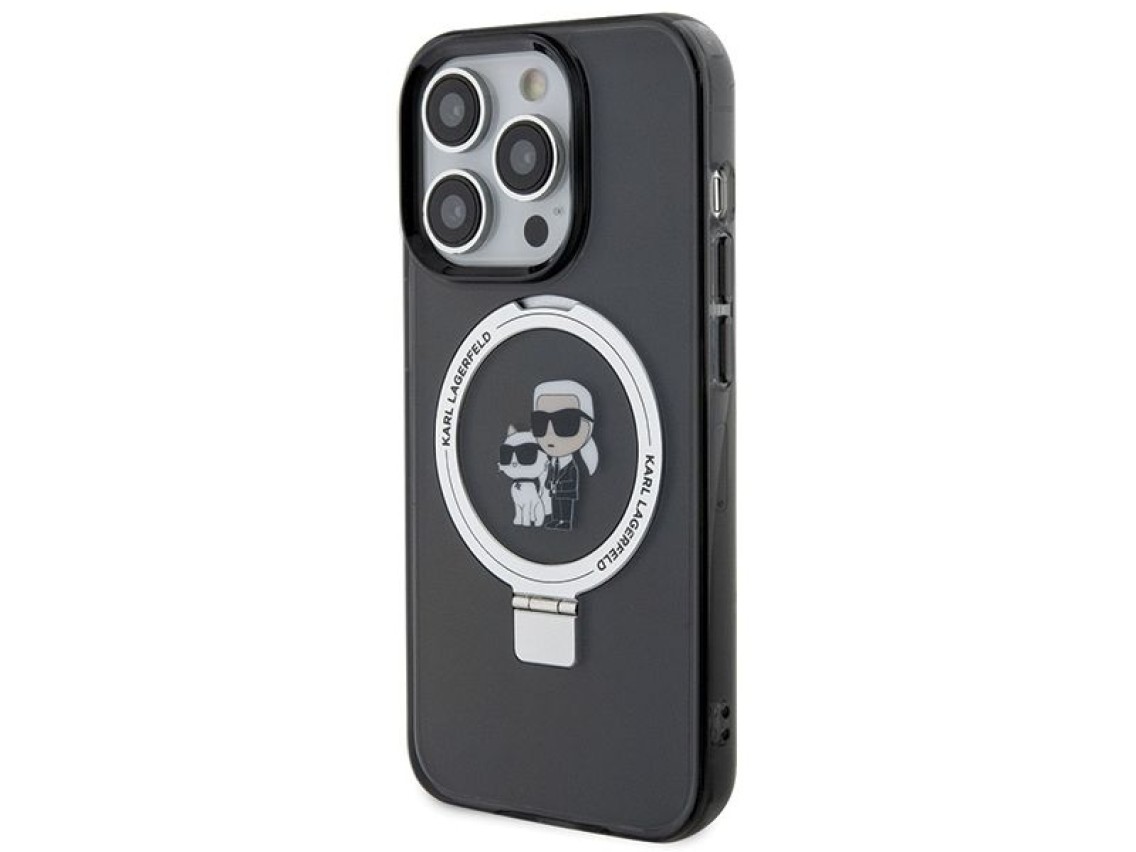 Capa rígida preta/preta Karl Lagerfeld KLHMP15LHMRSKCK para iPhone 15 Pro de 6,1" com suporte de ane