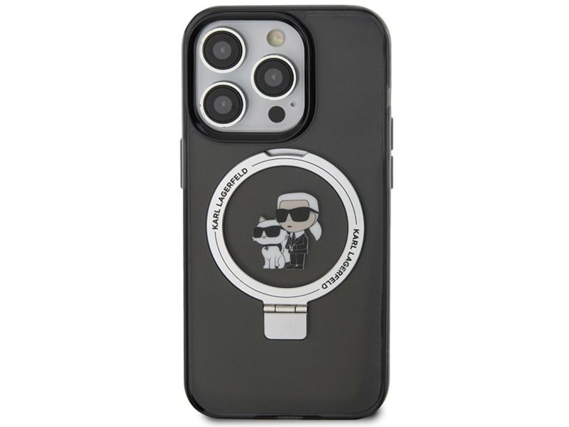 Capa rígida preta/preta Karl Lagerfeld KLHMP15LHMRSKCK para iPhone 15 Pro de 6,1" com suporte de ane