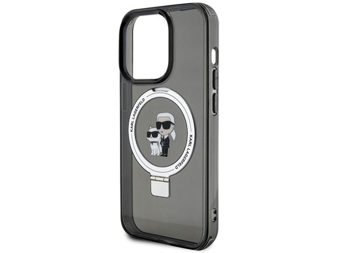Capa rígida preta/preta Karl Lagerfeld KLHMP15LHMRSKCK para iPhone 15 Pro de 6,1" com suporte de ane
