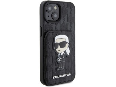 Capa Karl Lagerfeld Saffiano Cardslots and Stand Monogram Ikonik Patch para iPhone 15 - preta Capa Karl Lagerfeld Saffiano Cardslots and Stand Monogram Ikonik Patch para iPhone 15 - preta