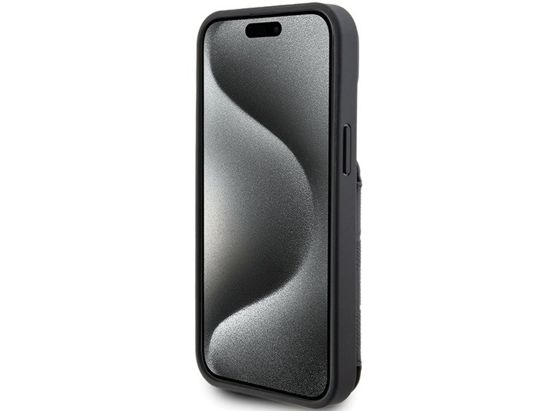 Karl Lagerfeld Saffiano Cardslots and Stand Monogram Ikonik Patch case for iPhone 15 - black