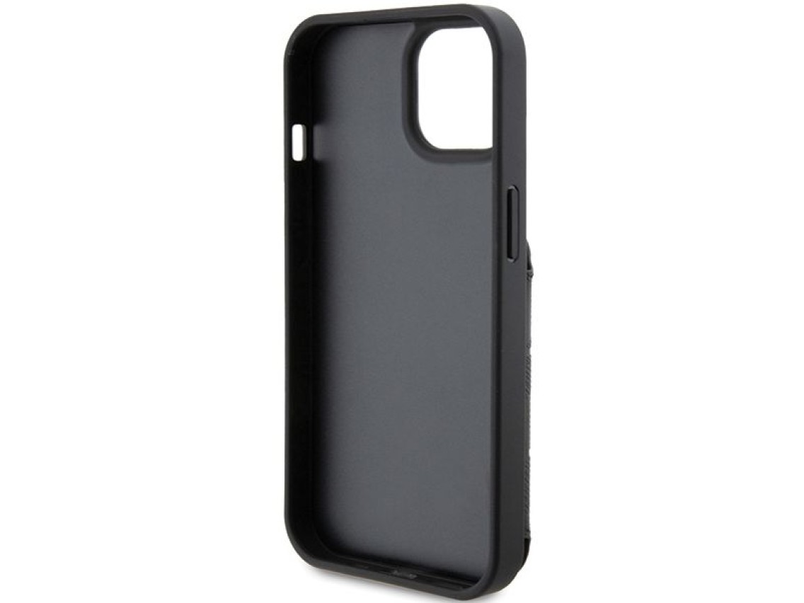 Karl Lagerfeld Saffiano Cardslots and Stand Monogram Ikonik Patch case for iPhone 15 - black