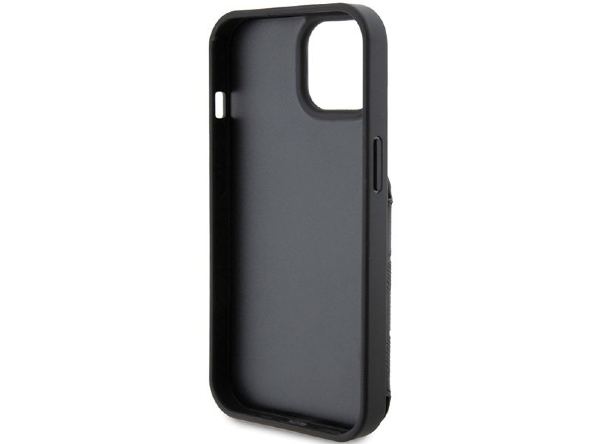 Karl Lagerfeld Saffiano Cardslots and Stand Monogram Ikonik Patch case for iPhone 15 - black