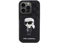 Capa Karl Lagerfeld Saffiano Cardslots and Stand Monogram Ikonik Patch para iPhone 15 Pro - preta Capa Karl Lagerfeld Saffiano Cardslots and Stand Monogram Ikonik Patch para iPhone 15 Pro - preta