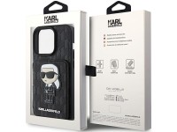 Capa Karl Lagerfeld Saffiano Cardslots and Stand Monogram Ikonik Patch para iPhone 15 Pro - preta Capa Karl Lagerfeld Saffiano Cardslots and Stand Monogram Ikonik Patch para iPhone 15 Pro - preta