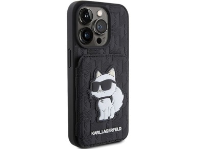 Karl Lagerfeld Saffiano Cardslots and Stand Monogram Choupette Case for iPhone 15 Pro Max - Black Karl Lagerfeld Saffiano Cardslots and Stand Monogram Choupette Case for iPhone 15 Pro Max - Black