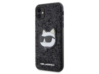 Funda r�gida negra Karl Lagerfeld KLHCN61G2CPK para iPhone 11/Xr de 6,1" con parche Glitter Choupett