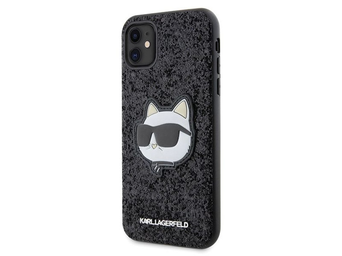 Funda r�gida negra Karl Lagerfeld KLHCN61G2CPK para iPhone 11/Xr de 6,1" con parche Glitter Choupett