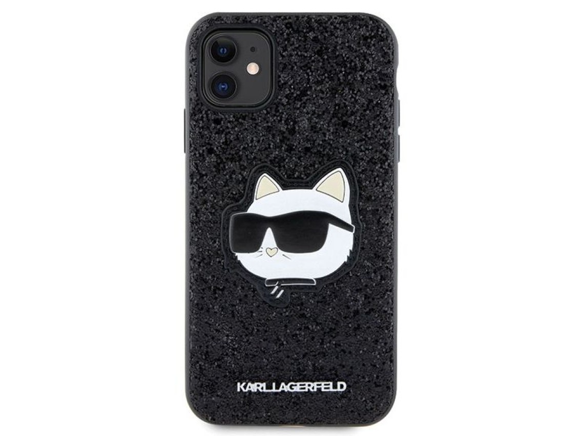 Funda r�gida negra Karl Lagerfeld KLHCN61G2CPK para iPhone 11/Xr de 6,1" con parche Glitter Choupett