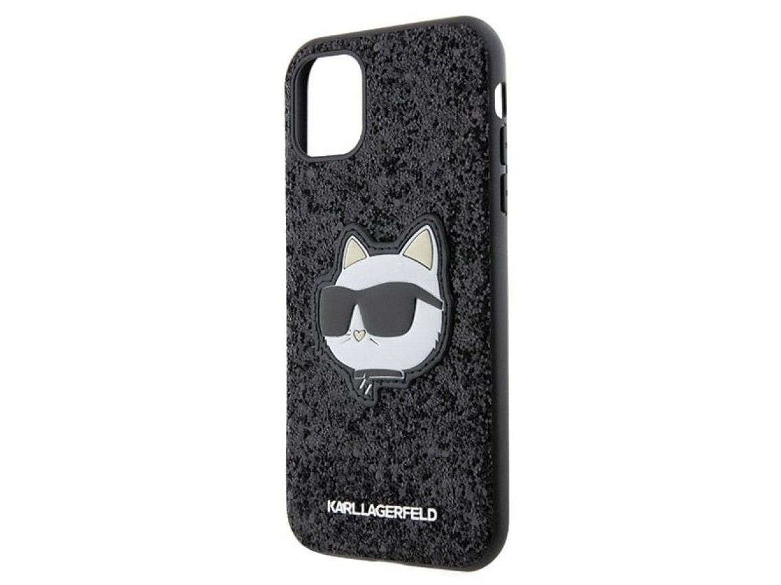 Funda r�gida negra Karl Lagerfeld KLHCN61G2CPK para iPhone 11/Xr de 6,1" con parche Glitter Choupett