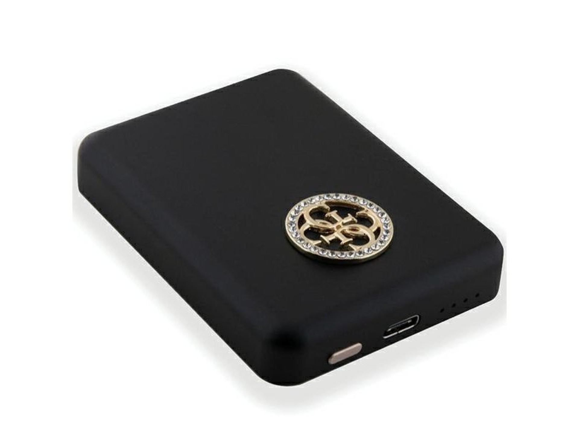 Carregador portátil Guess MagSafe 4G com logotipo metálico strass, 5W, 3000mAh - preto