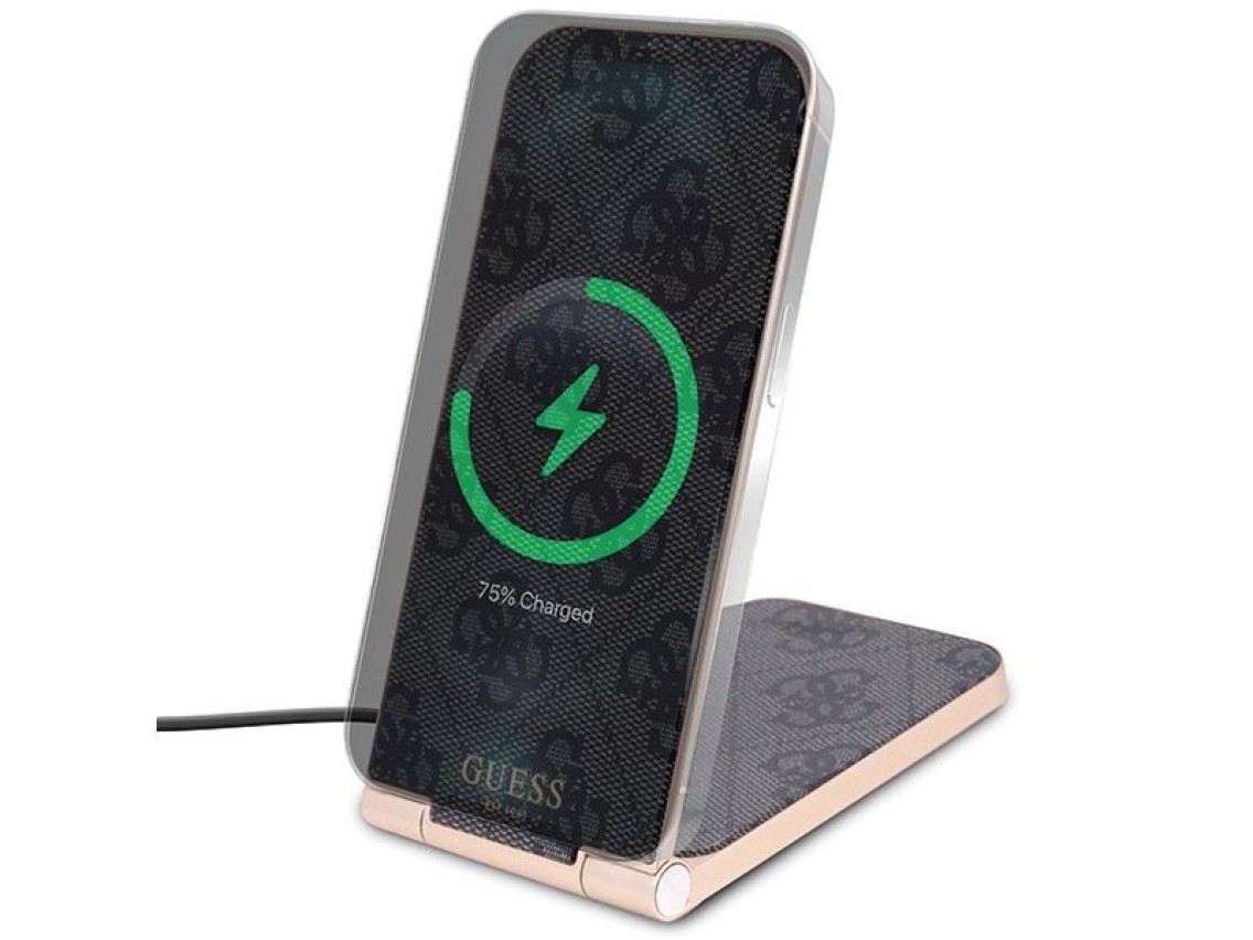 Guess 4G Pattern MagSafe foldable 2in1 15W inductive charger - black
