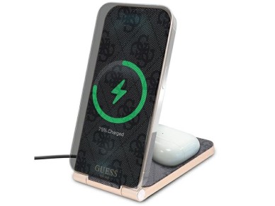 Guess 4G Pattern MagSafe foldable 2in1 15W inductive charger - black