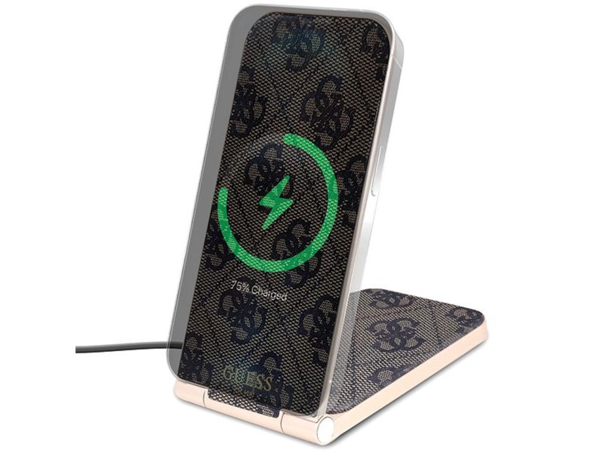 Guess 4G Pattern MagSafe foldable 2in1 15W inductive charger - brown