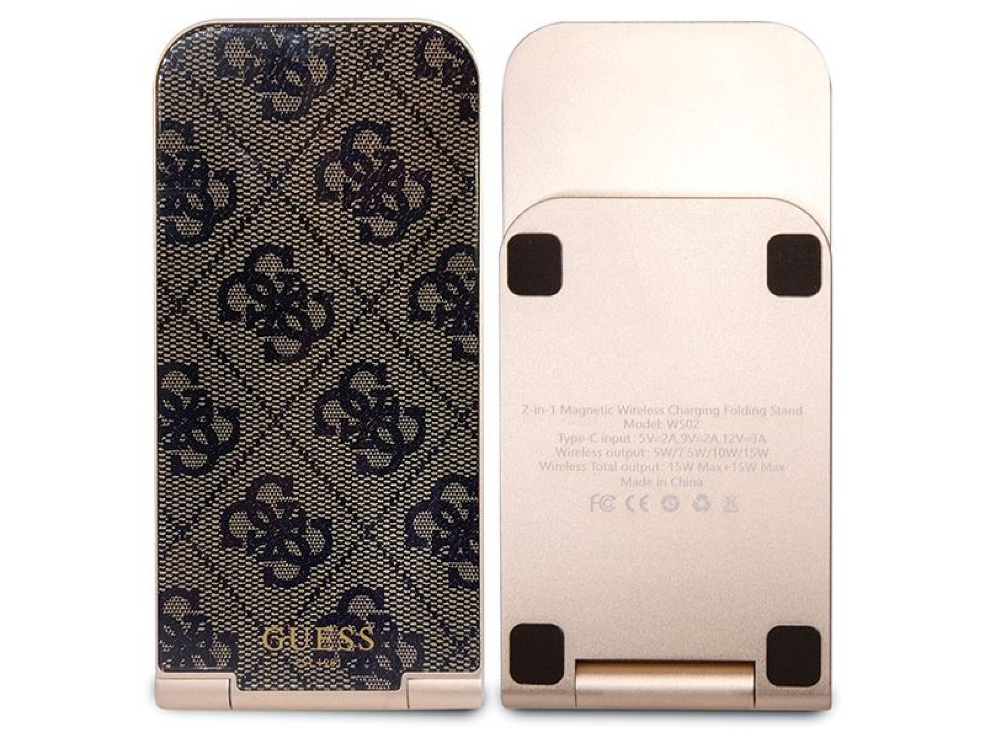 Guess 4G Pattern MagSafe foldable 2in1 15W inductive charger - brown