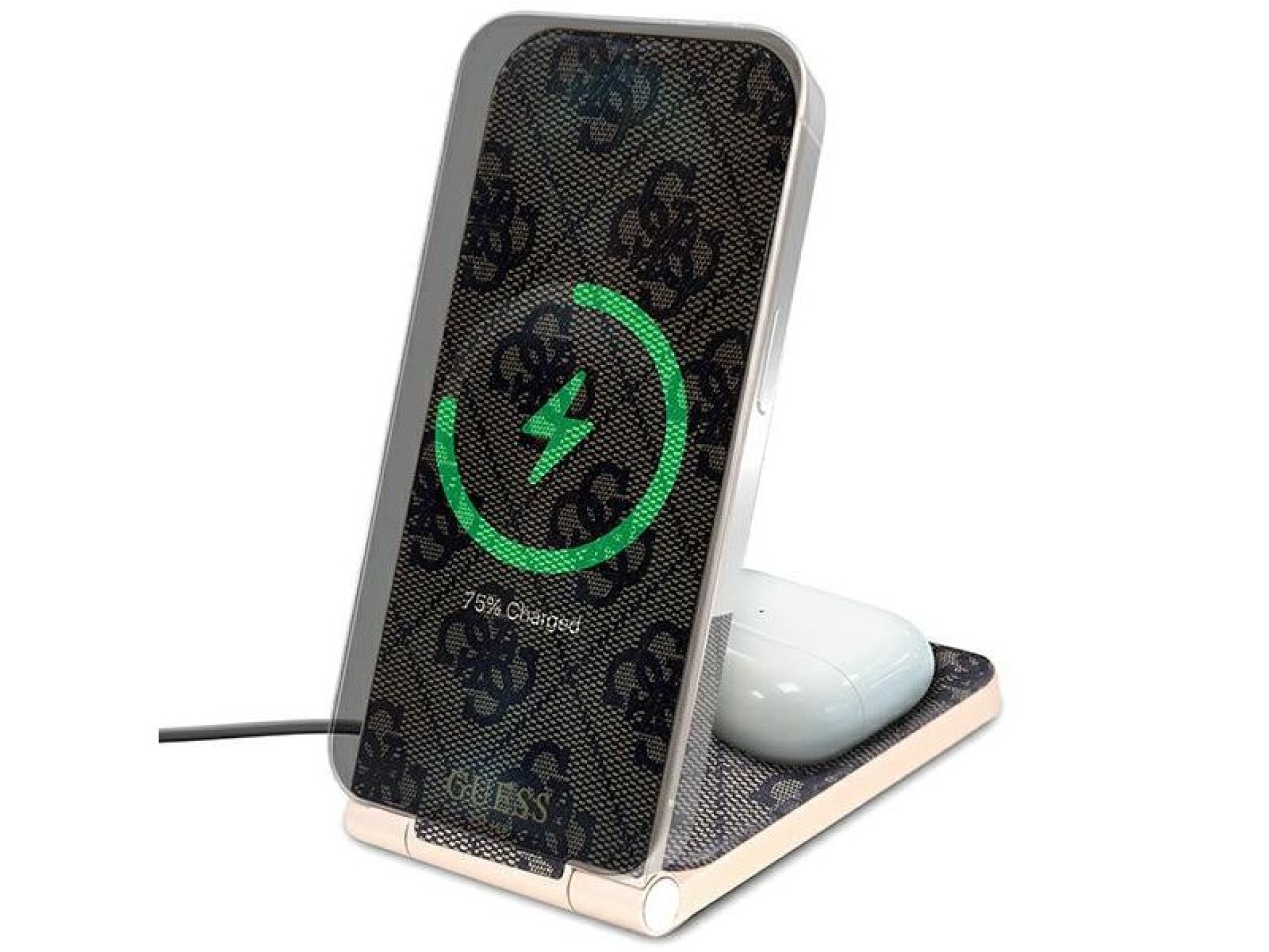 Guess 4G Pattern MagSafe foldable 2in1 15W inductive charger - brown