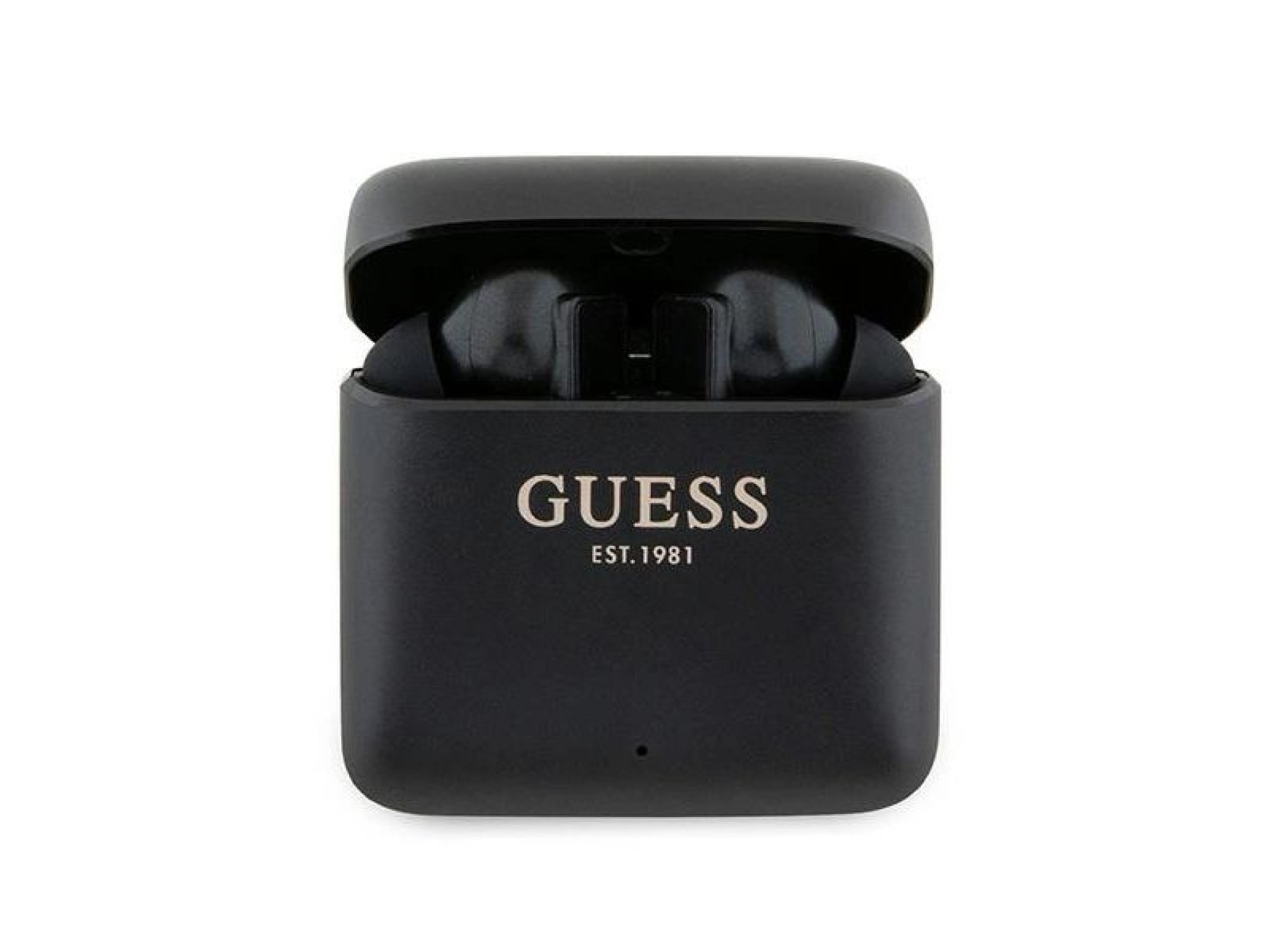 Fones de ouvido Bluetooth Guess GUTWSSU20ALEGK TWS + base de carregamento preto/preto com logotipo i