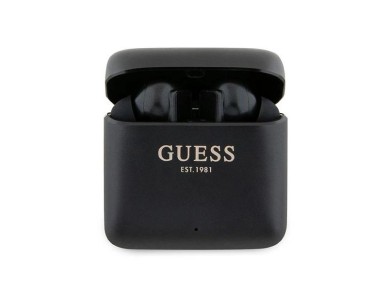 Fones de ouvido Bluetooth Guess GUTWSSU20ALEGK TWS + base de carregamento preto/preto com logotipo i