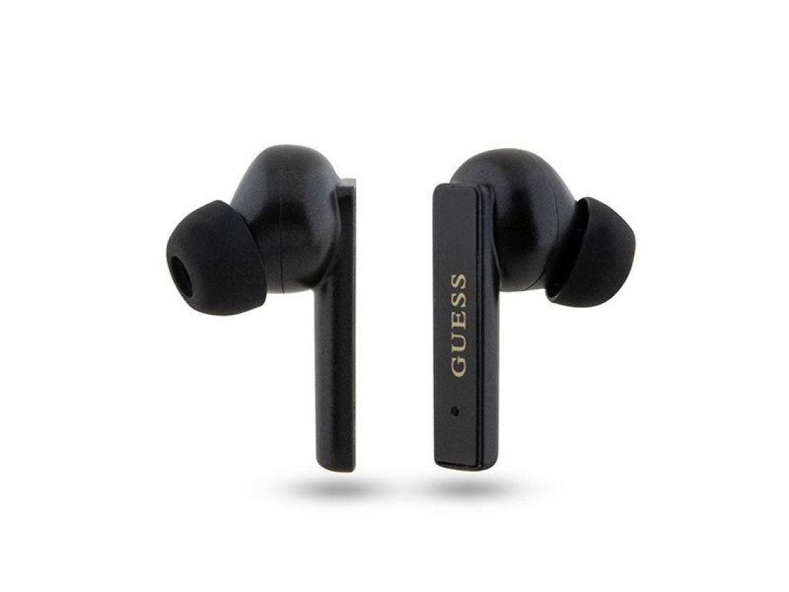 Fones de ouvido Bluetooth Guess GUTWSSU20ALEGK TWS + base de carregamento preto/preto com logotipo i