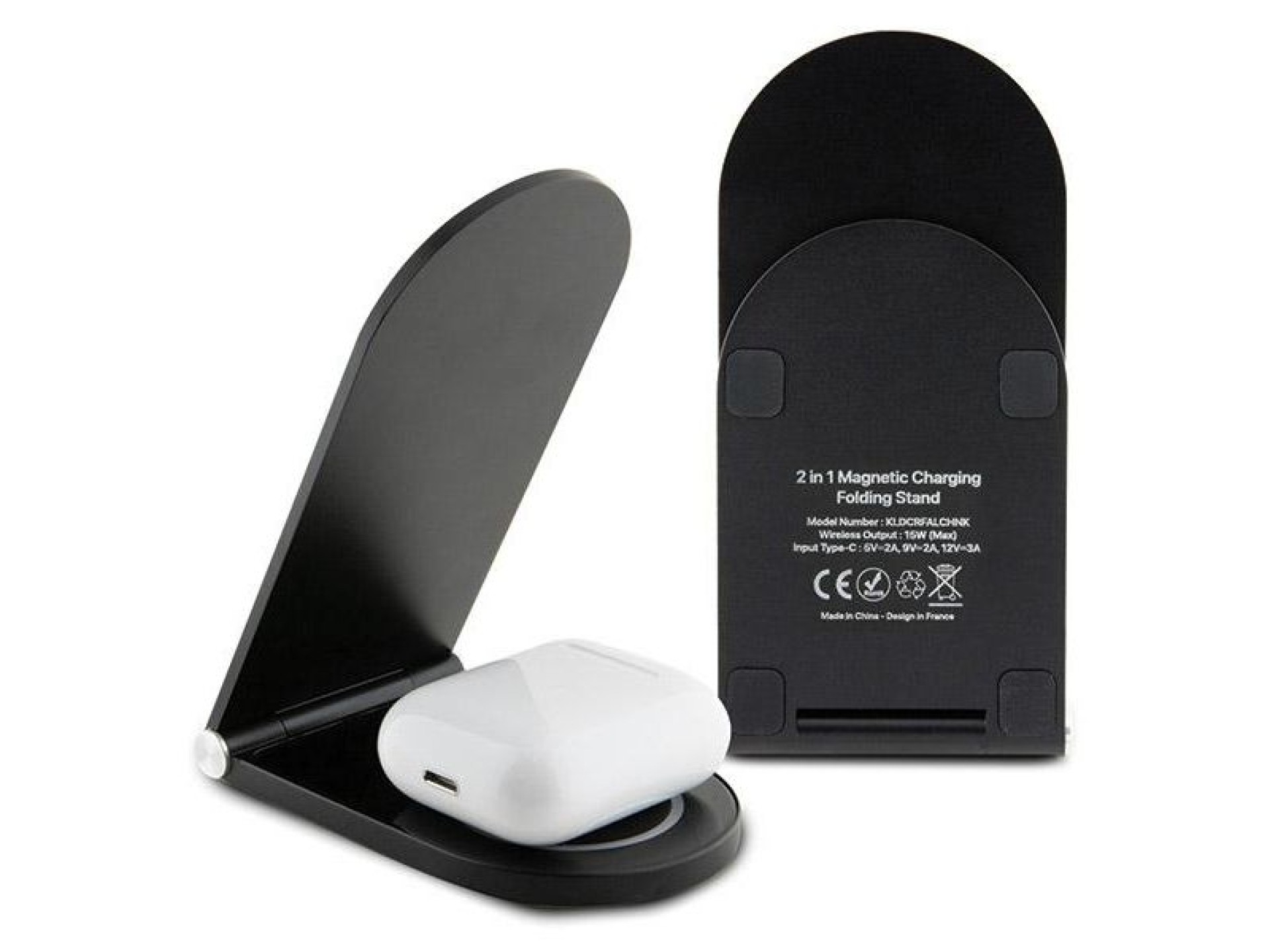 Carregador de indução MagSafe Karl Lagerfeld Choupette 15W, dobrável 2 em 1 - preto