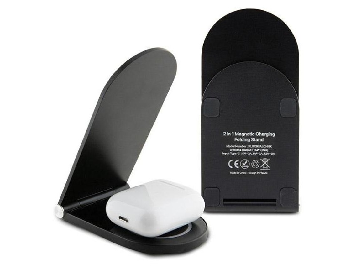 Carregador de indução MagSafe Karl Lagerfeld Choupette 15W, dobrável 2 em 1 - preto