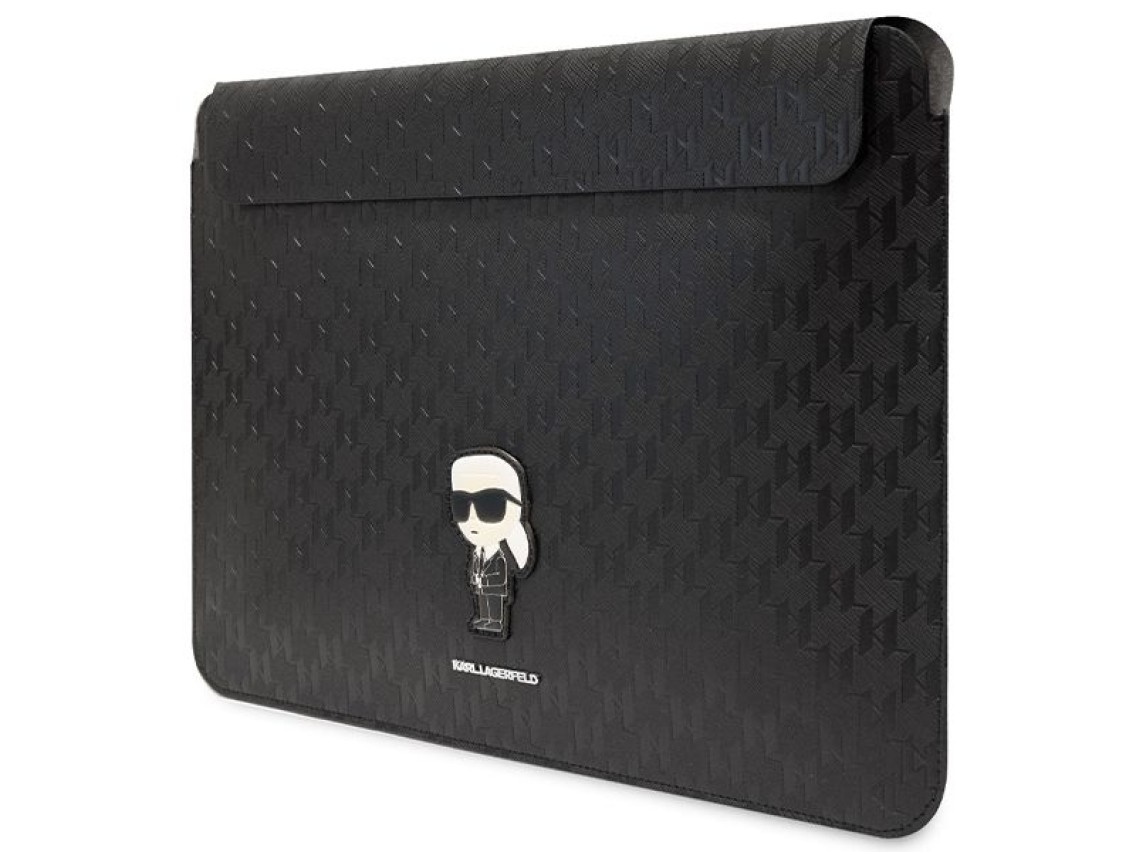 Capa Karl Lagerfeld Saffiano Monogram Ikonik para laptop de 16" - preta