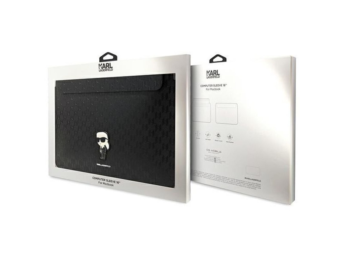 Capa Karl Lagerfeld Saffiano Monogram Ikonik para laptop de 16" - preta